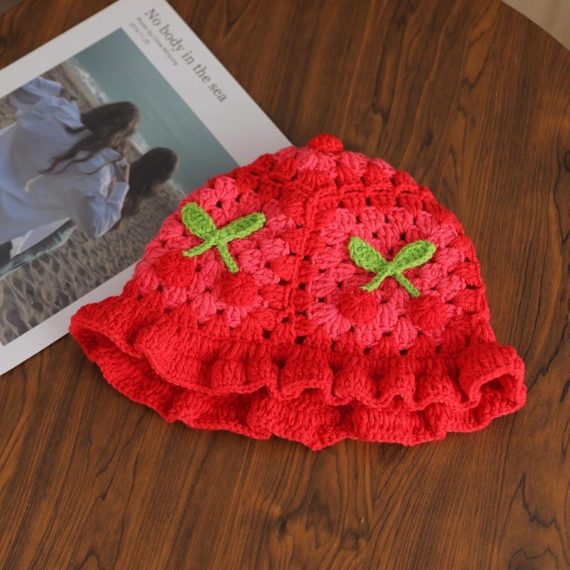 Busnos Crochet Bucket Hats for Women Handmade Hat Cute Foldable Knitted Hats for Women - Image 3